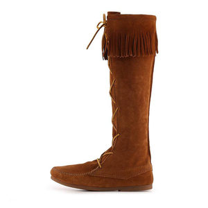 美国直邮minnetonka/迷你唐卡340102经典软皮流苏平底长靴 span class