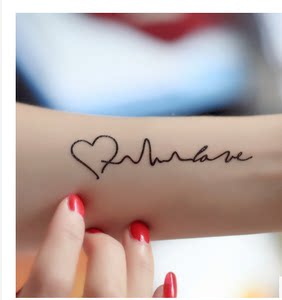 环保时尚防水身体手臂彩绘刺青水转印爱心心电  纹身贴纸厂家批发