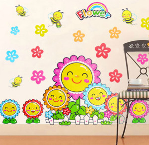 可爱卡通墙贴纸笑脸太阳花儿童房间装饰幼儿园贴画 创意家居墙纸