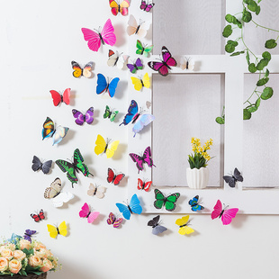 仿真蝴蝶墙贴3d立体卧室装饰品墙上贴纸客厅创意电视墙纸蝴蝶贴纸