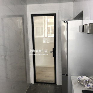 铝镁合金黑色窄边细框卫生间平开门包门套厨房卧室房间玻璃推拉门