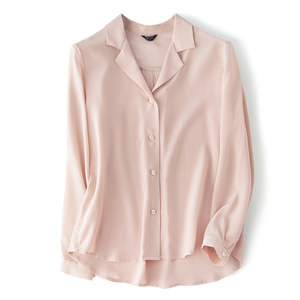 冷淡风 span class=h>衬衣 /span> 衬肤色露锁骨 小翻领桑蚕丝真丝裸