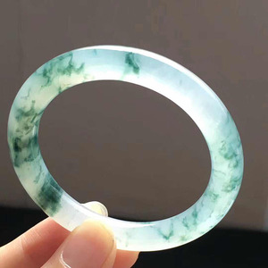 七彩翡翠云南缅甸玉天然a货翡翠冰种飘花圆条翡翠手镯17-3.21-54