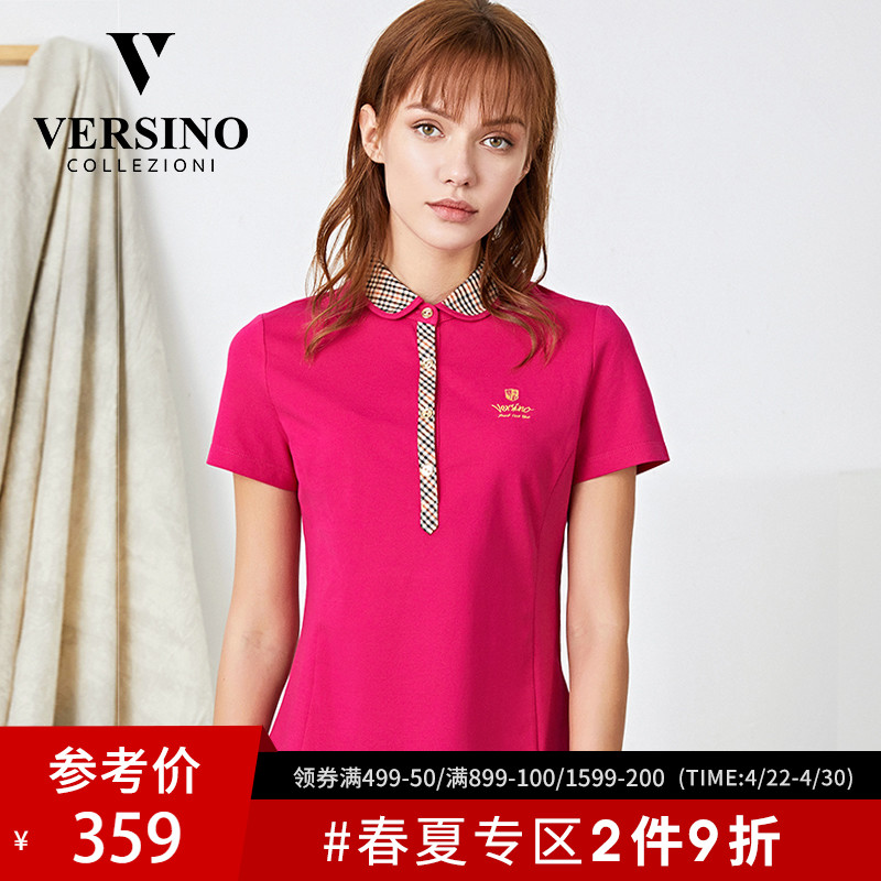 versino/梵思诺2019年春夏新品短袖t恤女士翻领休闲百搭POLO衫潮