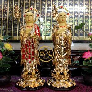 台湾盛凡纯铜鎏金地藏王菩萨娑婆三圣铜佛像室