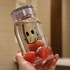 韩国创意潮流玻璃杯可爱笑脸表情杯男女士简约透明 span class=h>水杯