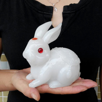 工艺品招财玉兔摆件生肖兔子创意饰品结婚礼品小白兔白玉兔子摆件