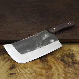 龙泉螭龙纯手工锻打传统老式圆头菜刀高锰钢薄刃铁打中式切片刀具