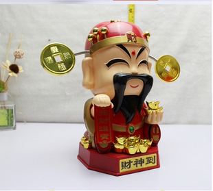 红色喜庆电动招手升官发财财神到爷招财摆件新店开业送礼新年礼物