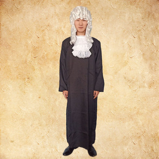 欧美律师欧洲中世纪大法官审判者黑色律师袍假发舞台演出服装出租