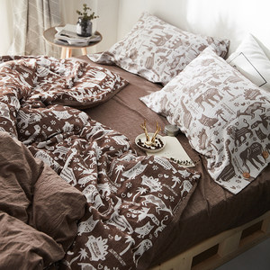 【触感温糯柔软】北欧动物床上四件套水柔全棉亲肤 span class=h>色织