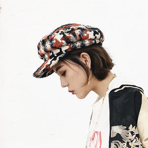 欧美时尚羊毛呢鸭舌八角帽女秋冬韩版复古彩色编织保暖平顶海 span