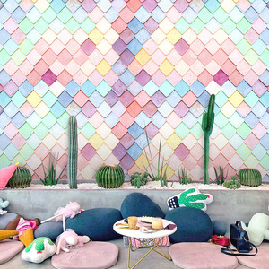 北欧ins风粉色几何墙纸网红拍照背景墙 蛋糕甜品奶茶店马卡龙壁纸