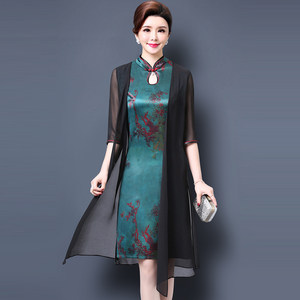 妈妈装春装过膝雪纺连衣裙女夏装中长款中年套