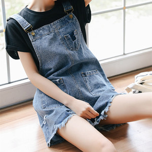 牛仔背带裤女夏2019新款宽松韩版学生bf原宿学院风吊带裤阔腿短裤