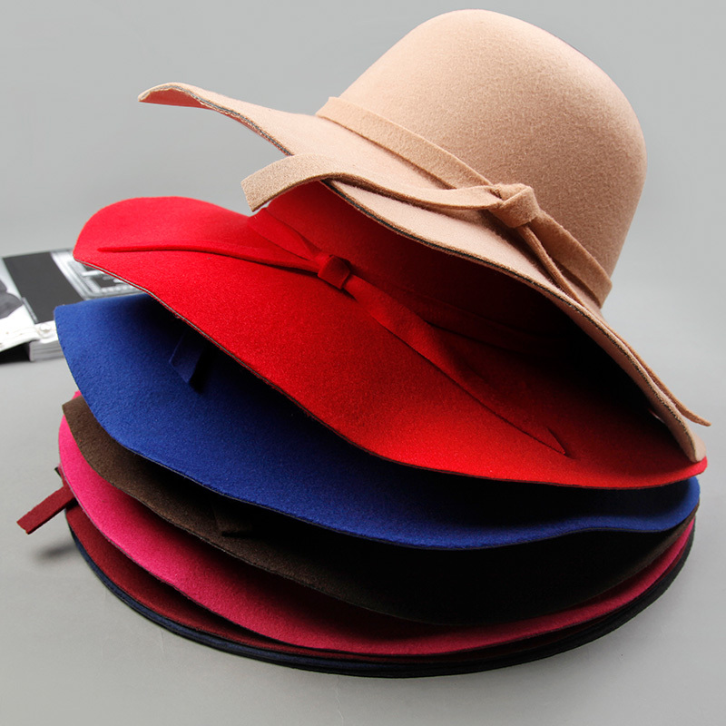 毛呢帽子女秋冬季2018韩版百搭时尚名媛礼帽英伦大帽檐蝴蝶结优雅