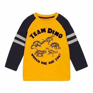 英国bluezoo正品男童宝宝黄色恐龙三角龙长袖 span class=h>t恤 /span