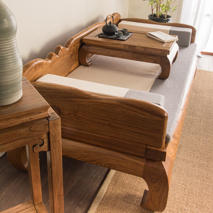 罗汉床实木新中式炕床卧榻中式老榆木炕床原木茶床实木罗汉床沙发