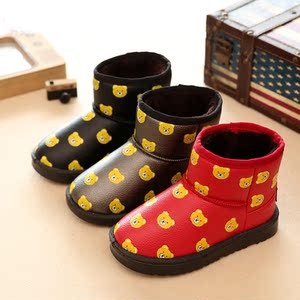 2016冬季儿童鞋韩版女童雪地靴小熊保暖棉靴中筒靴男童休闲短靴潮