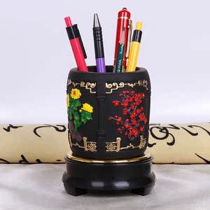 办公室用品创意炭雕笔筒摆件教师节送老师实用中式商务礼品