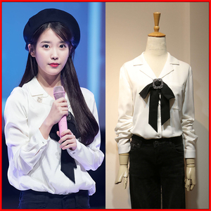 iu李知恩明星同款西装领白色衬衫 span class=h>女 /span>百搭 span