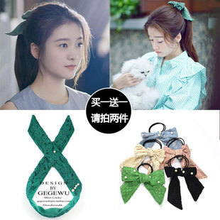 日韩泡沫之夏张雪迎同款绿色蕾丝发带尹夏沫头巾飘带甜美可爱发饰