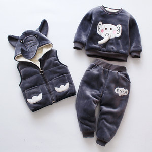 男宝宝冬装套装儿童加绒加厚三件套婴儿1-2-3