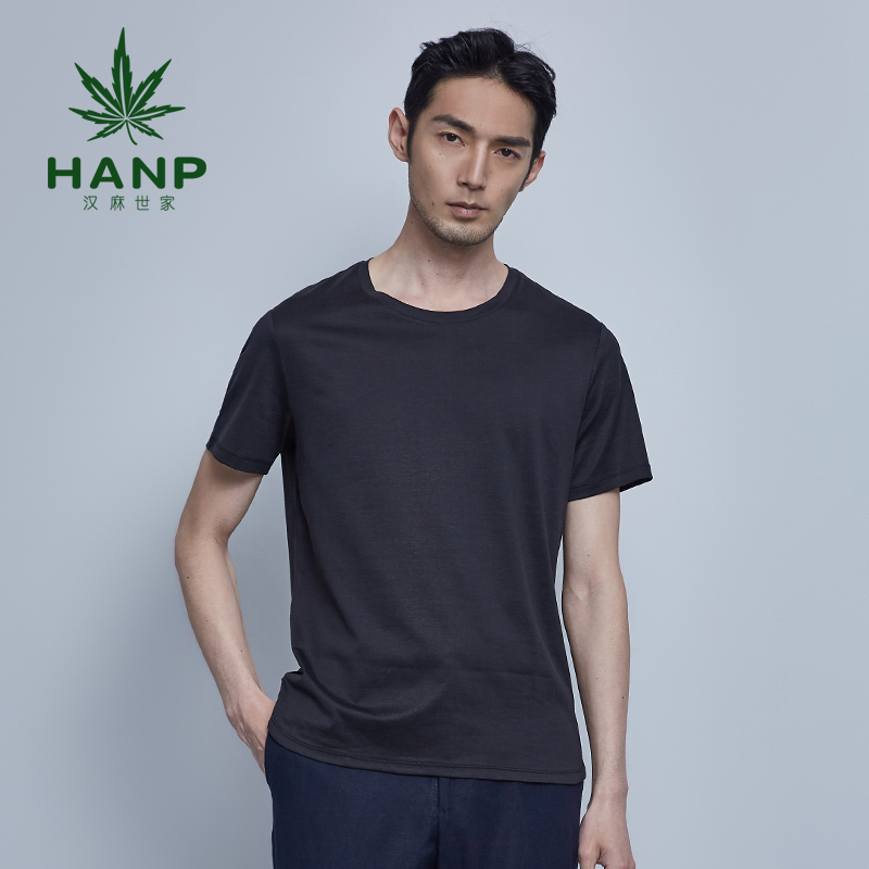 清仓 Hanp/汉麻世家短袖棉麻体恤修身圆领棉t黑色男t恤百搭秋新品