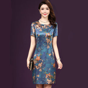 杭州真丝连衣裙中老年女装妈妈装旗袍桑蚕丝中