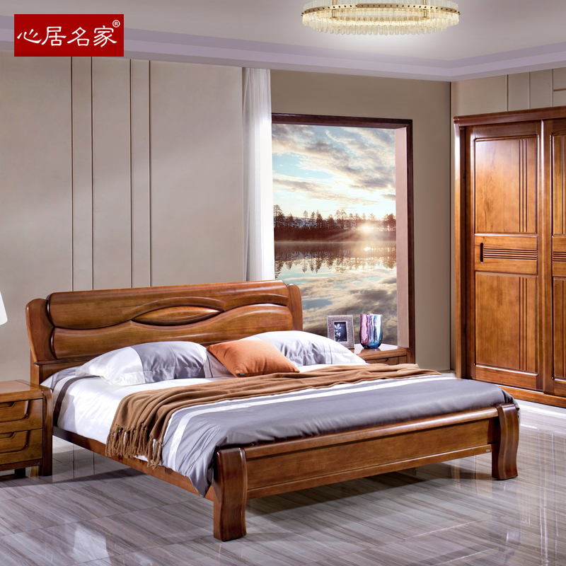 心居名家全实木床进口楠木双人婚床实木家具现代新中式1.5/1.8米