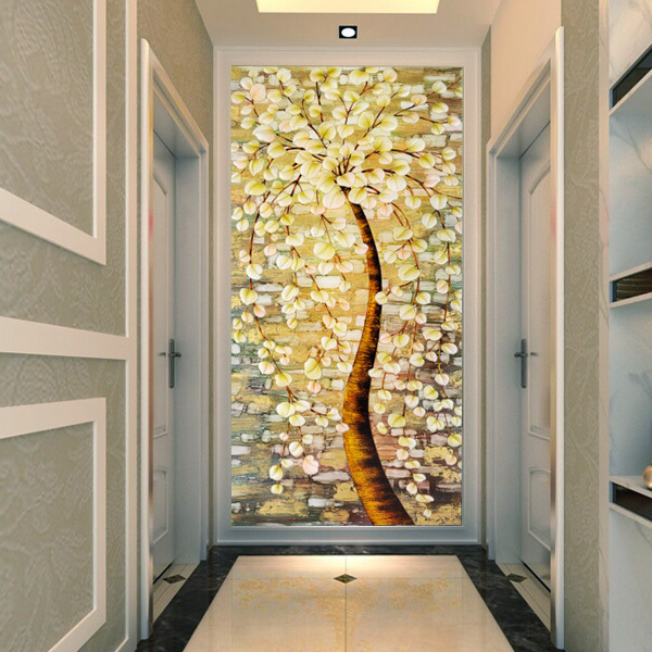 3d玄关壁纸走道走廊过道背景墙纸壁画5d立体竖版发财树壁纸摇钱树