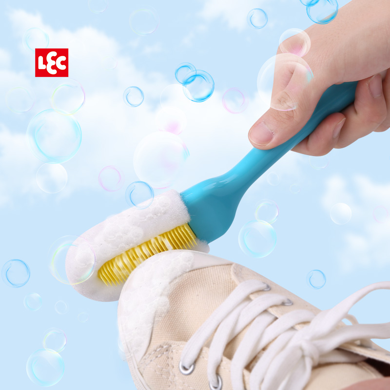 LEC家用起泡型鞋用清洁刷长柄洗鞋刷子软毛硬毛百洁刷两头可用