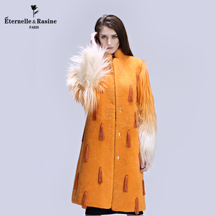 法国eternelle&rasine皮草羊毛外套欧版羊剪绒女长款大衣毛毛袖