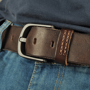 超软进口头层纯牛皮复古水洗腰带男真皮针扣欧美风皮带宽3.8cm 潮