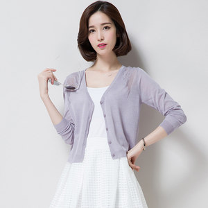 小款开衫女外套针织衫短款毛衣秋款修身V领镂