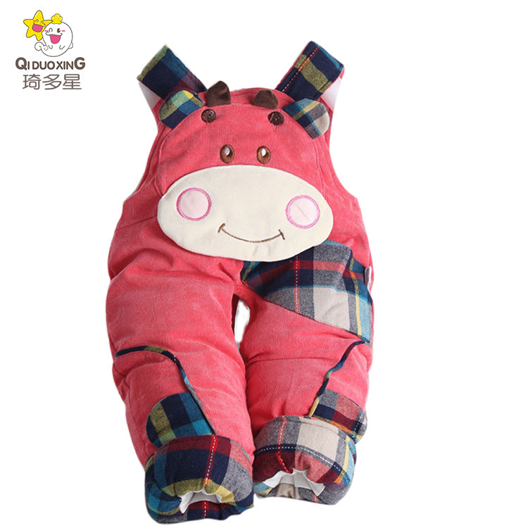 琦多星春秋冬季儿童开档保暖吊带裤男女宝宝纯棉加厚长裤背带裤