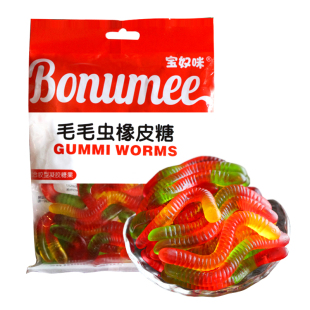 万圣节宝奴咪毛毛虫橡皮软糖150g*3包休闲糖果果汁软糖qq糖