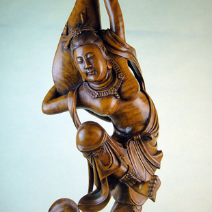 黄杨木收藏品木雕件大整料敦煌飞天 神彩飘逸琵琶起舞工艺品摆件