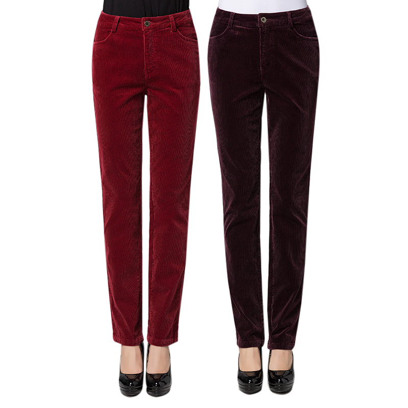 米兰登2016新款妈妈灯芯绒裤子 中老年女装小直筒裤长裤wh410012