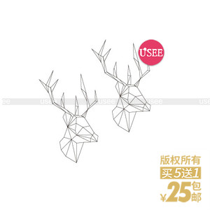 class=h>纹身贴/span 线条 麋 span class=h>鹿头/span 鹿角黑白