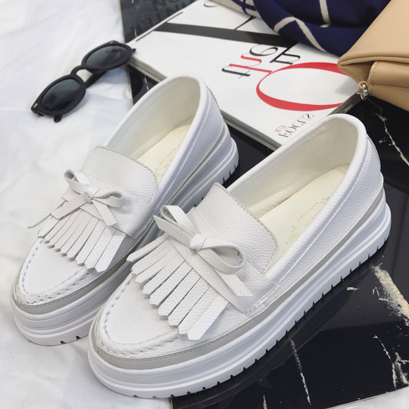 Jaket Kulit Putih Kecil Shoe Wanita Baba Bawah 100 Ambil untuk Meningkatkan Gao Xian Tipis Lazy Person Satu Kaki Deng joy Berkat Sepatu Tebal Bawah Daftar Shoe Wanita-Internasional