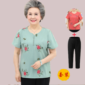 母亲节妈妈夏款两件套新款中年女夏装套装棉麻