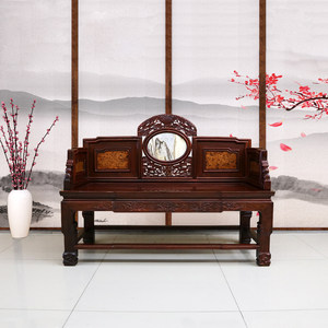 苏格红木家具东非酸枝木镶樱木福寿宝座双人沙发椅全实木小罗汉床