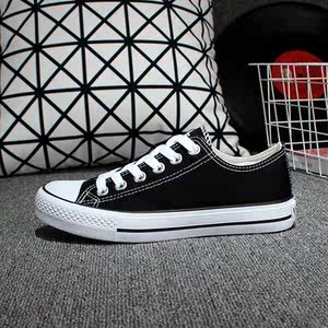 远步韩版糖果色低帮黑色帆布鞋女学生平底白色