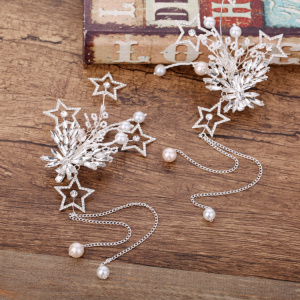 韩式银色珍珠星星皇冠头饰发夹边夹套装结婚纱发饰品水钻发饰配饰