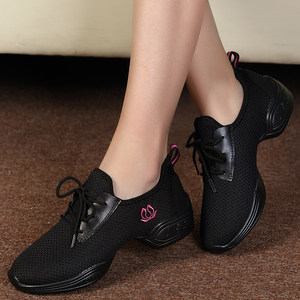 春秋季网面广场舞鞋女鞋软底真皮低帮鞋系带白