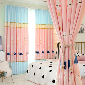 粉色拼接贴布绣花卡通女儿房男孩房梦幻公主房半遮光窗帘纱帘窗纱