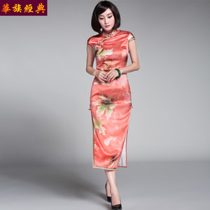 华族经典2017夏装新款真丝女士中袖旗袍裙改