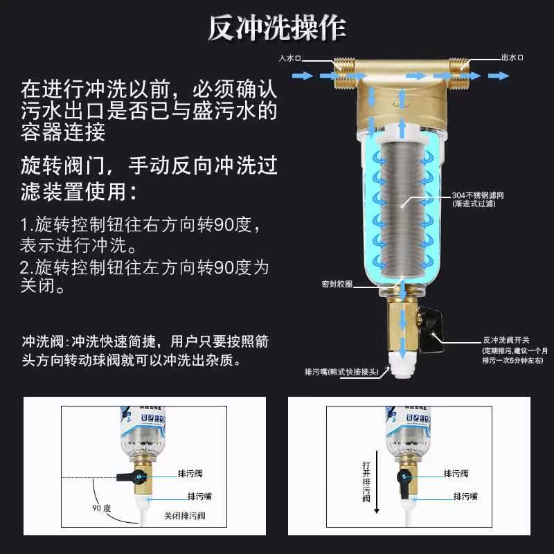 新款浩饮净水器家用自来水非直饮机黄铜前置过滤器反冲洗净化器