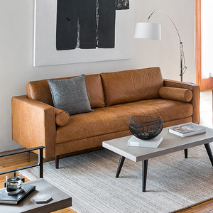 棕色真皮沙发客厅图片